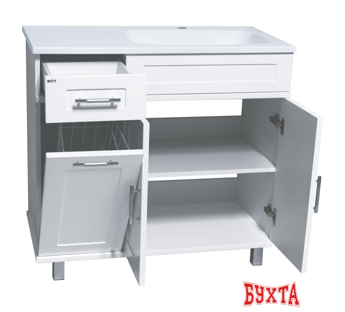 Мебель для ванных комнат Misty Купер - 90 Тумба напольная с Б/К правая, белая эмаль - П-Куп01090-012БкП 2