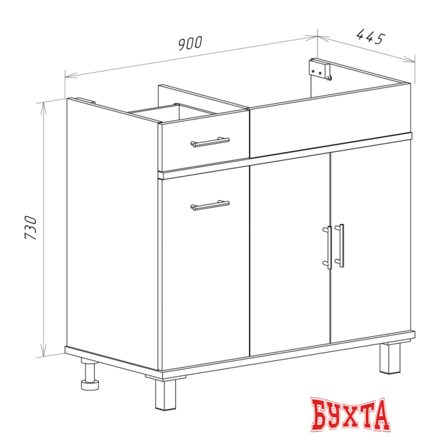 Мебель для ванных комнат Misty Купер - 90 Тумба напольная с Б/К правая, белая эмаль - П-Куп01090-012БкП 5
