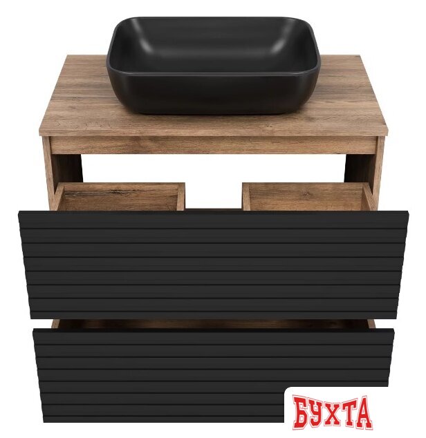 Мебель для ванных комнат Brevita Тумба под умывальник Dakota 70 DAK-07070-19/02-2Я (черный/темное дерево) 3