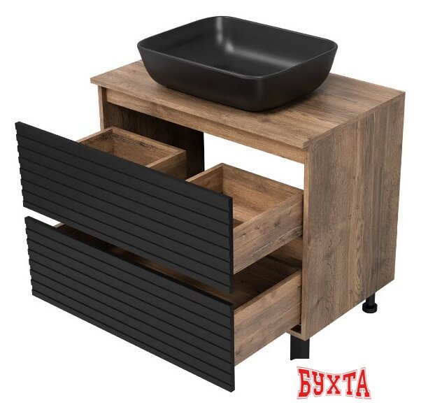 Мебель для ванных комнат Brevita Тумба под умывальник Dakota 80 DAK-07080-19/02-2Я (черный/темное дерево) 4