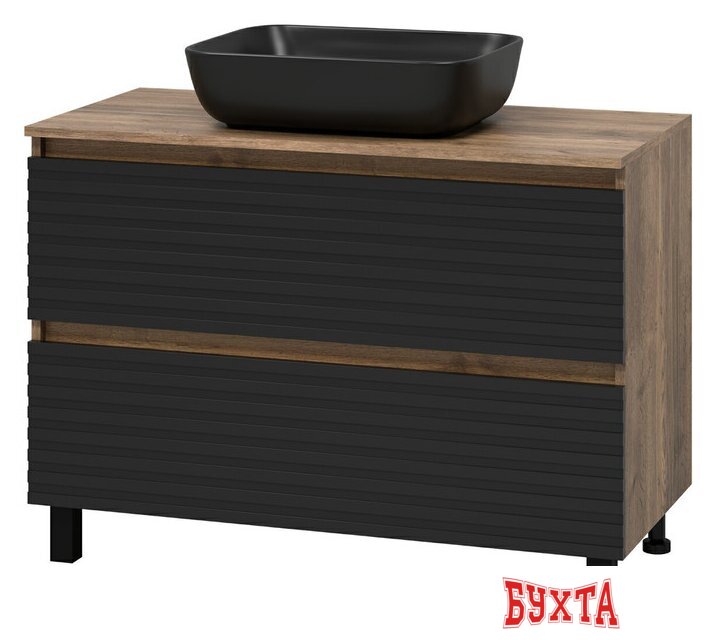 Мебель для ванных комнат Brevita Тумба под умывальник Dakota DAK-07100-19/02-2Я (черный/темное дерево) 2