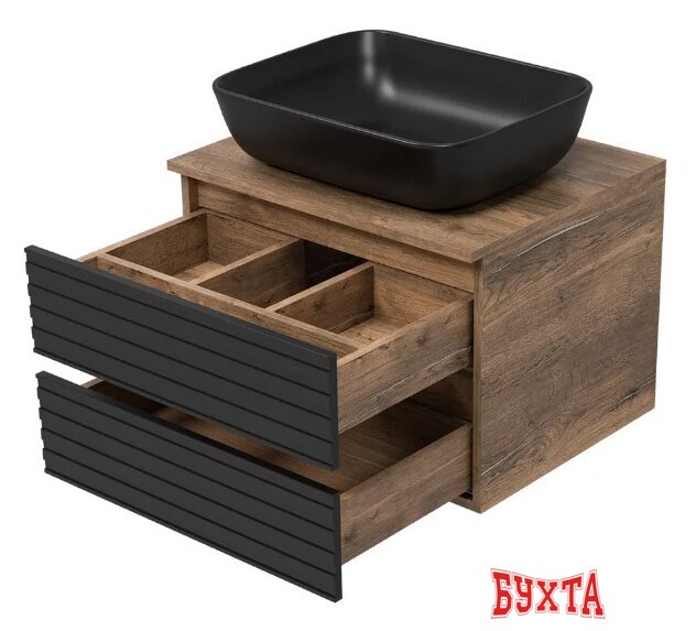 Мебель для ванных комнат Brevita Тумба под умывальник Dakota 60 DAK-09060-19/02-2Я (черный/темное дерево) 4