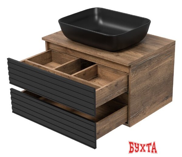 Мебель для ванных комнат Brevita Тумба под умывальник Dakota 70 DAK-09070-19/02-2Я (черный/темное дерево) 3