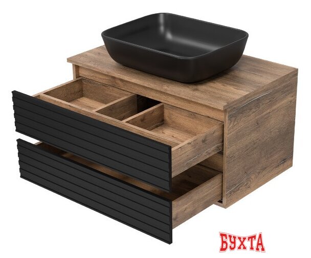 Мебель для ванных комнат Brevita Тумба под умывальник Dakota 80 DAK-09080-19/02-2Я (черный/темное дерево) 4