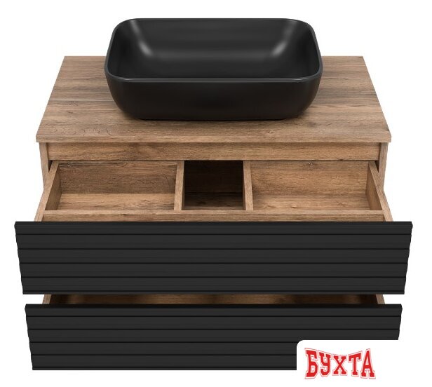 Мебель для ванных комнат Brevita Тумба под умывальник Dakota 80 DAK-09080-19/02-2Я (черный/темное дерево) 5