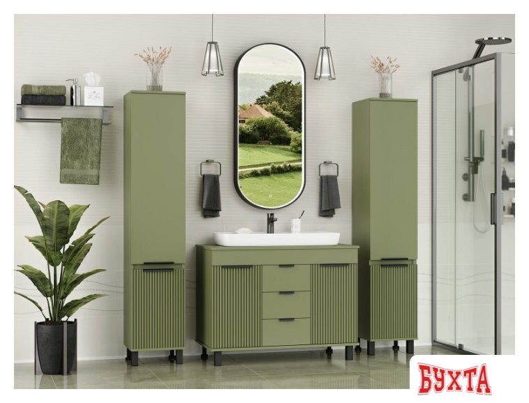 Мебель для ванных комнат Brevita Тумба под умывальник Enfida 100 ENF-06100-0843Я (зеленый матовый) 5