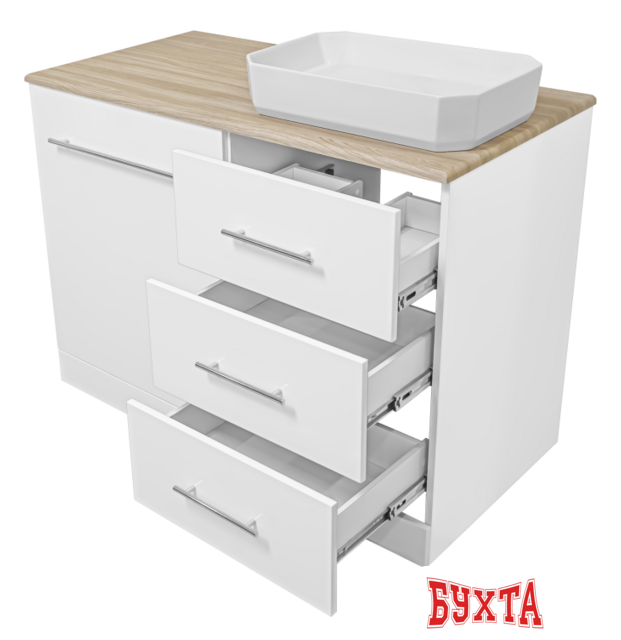 Мебель для ванных комнат Misty Респект -120 Тумба с 3 ящ. под стиральную машину правая - Э-Рес01120-13ЯП 4