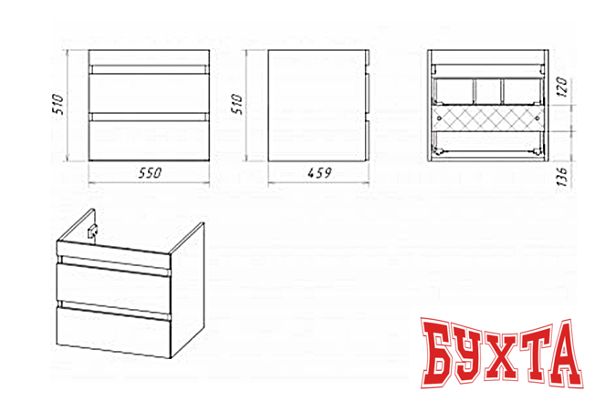 Мебель для ванных комнат Misty Тумба с умывальником Фостер 55 (левая) Э-Фос01055-012Я 4