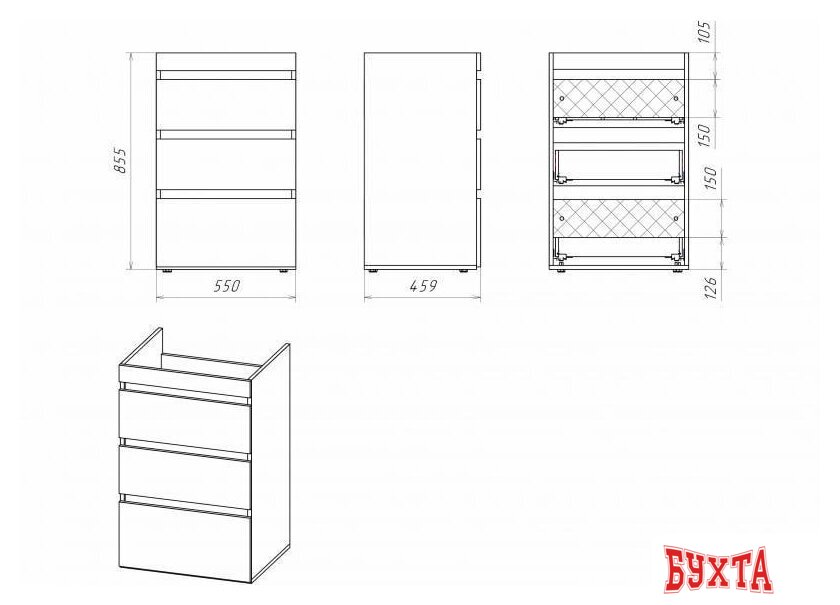Мебель для ванных комнат Misty Фостер - 55 Тумба напольная 3 ящ. под стиральную машину, белая эмаль - Э-Фос01055-01Н3Я 3