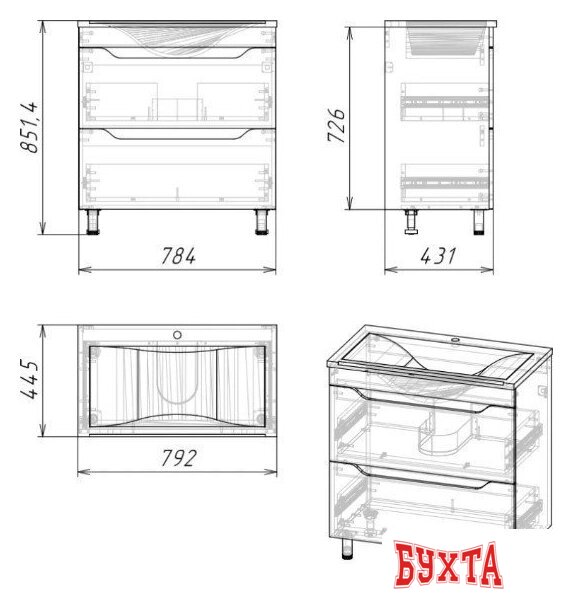 Мебель для ванных комнат Axus Тумба под умывальник Фламини 80 (2 ящика, цемент) 3