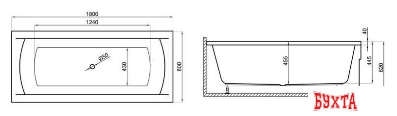 Ванна Polimat Ines 190x90 00085 (с ножками) 4