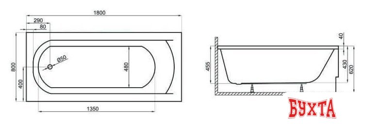 Ванна Polimat Classic 180x80 (c ножками) 3