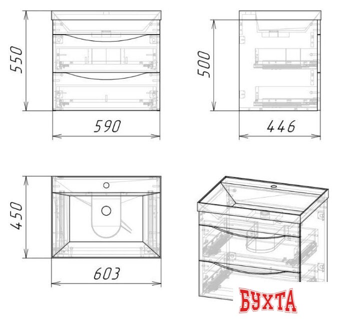Мебель для ванных комнат Axus Тумба под умывальник Найроби 60 (бетон) 3