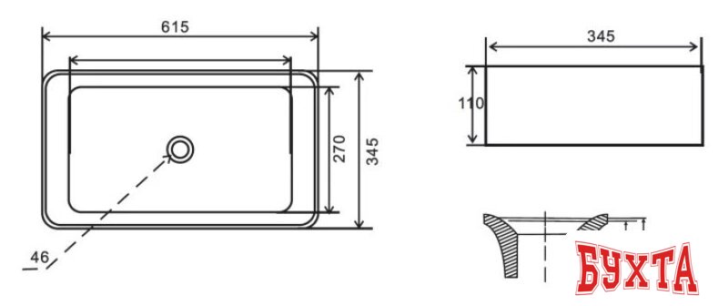 Умывальник Uptrend Athena TR41206-U18 (черный матовый) 4