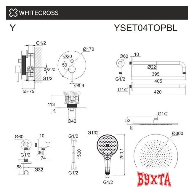 Душевая система Whitecross Y YSET04TOPBL (черный матовый) 3