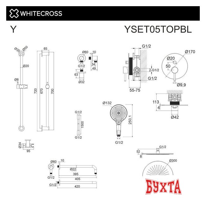 Душевая система Whitecross Y YSET05TOPBL (черный матовый) 3