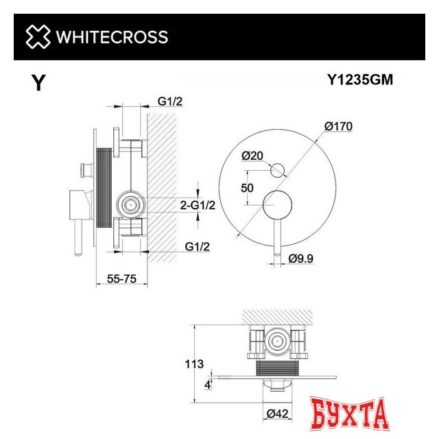 Смеситель Whitecross Y Y1235GM (оружейная сталь) 3