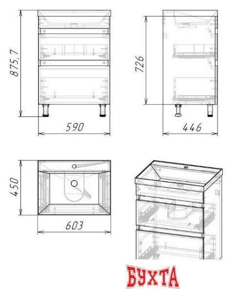 Мебель для ванных комнат Axus Тумба под умывальник Ромеро 60 (графит матовый) 2