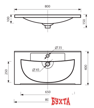 Умывальник Misty Evva 80 Р-Евв14080-Д 2