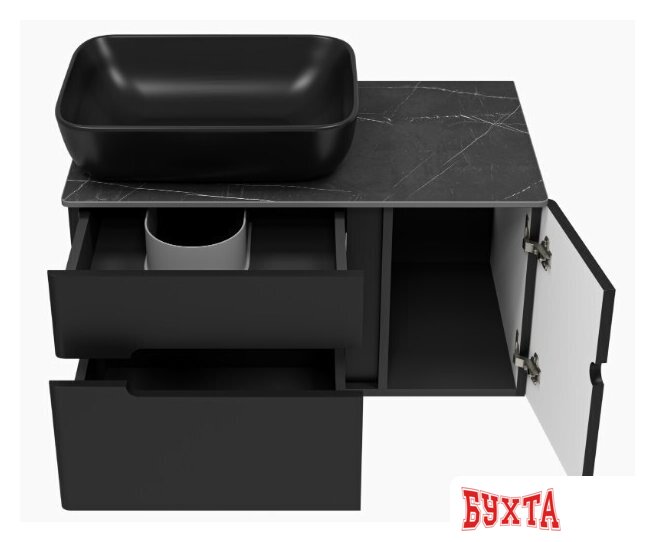 Мебель для ванных комнат Misty Тумба под умывальник Роял 80 П-Роя-01080-021П2Я (подвесная, черный) 3