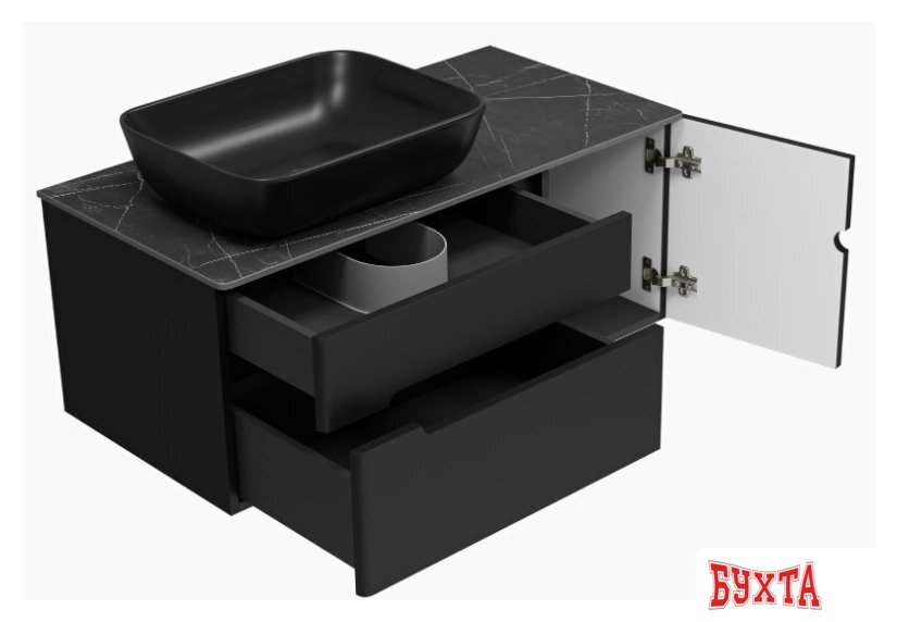 Мебель для ванных комнат Misty Тумба под умывальник Роял 100 П-Роя-01100-021П2Я (подвесная, черный) 3