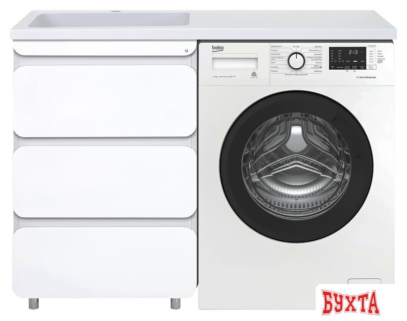 Мебель для ванных комнат Misty Чегет - 55 Тумба напольная 3 ящ. под стиральную машину, белая - П-Чег-01055-01Н3Я 1