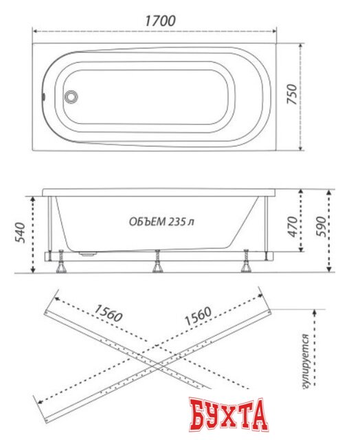 Ванна Triton Дина гидромассажная 170x75 Стандарт 3