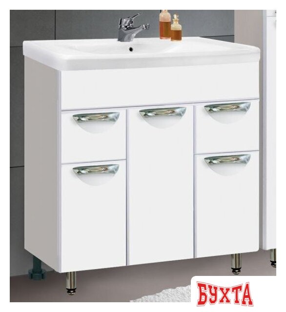 Мебель для ванных комнат Vako Тумба под умывальник Ника Энигма 80 (белый, 2 ящика)