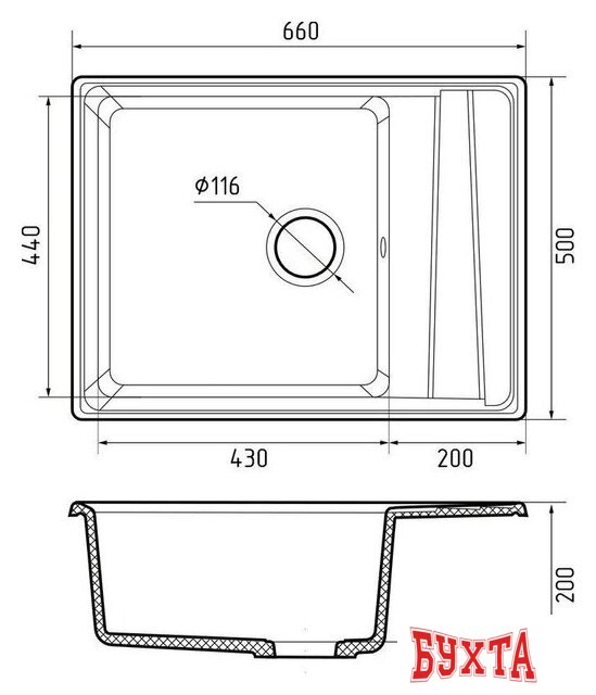 Кухонная мойка GranFest GF-LV-660L (кашемир) 3