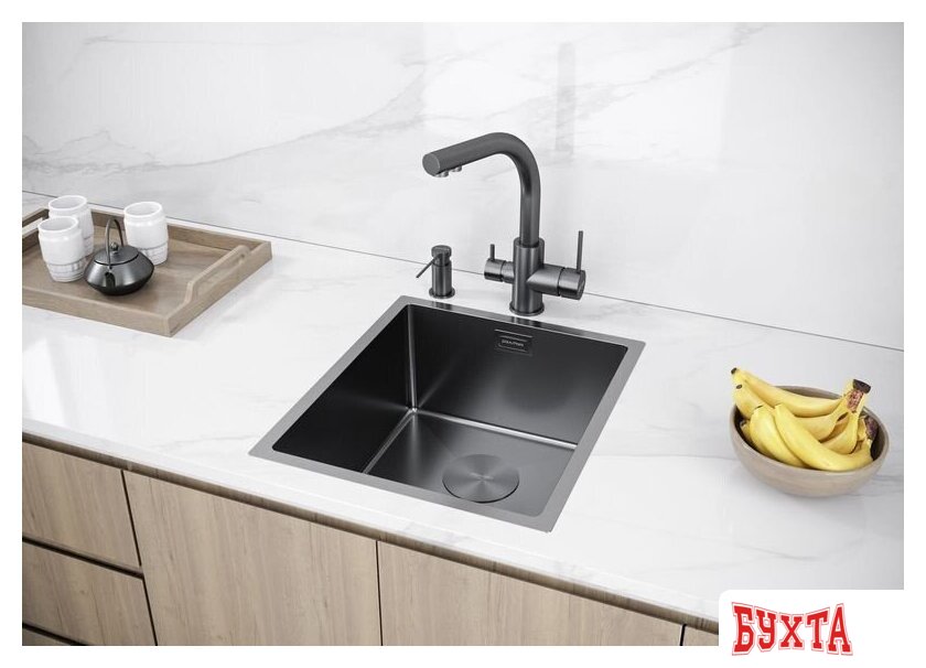Кухонная мойка Paulmark Next 38 UNI PM213844-GM (черный/вороненая сталь) 3