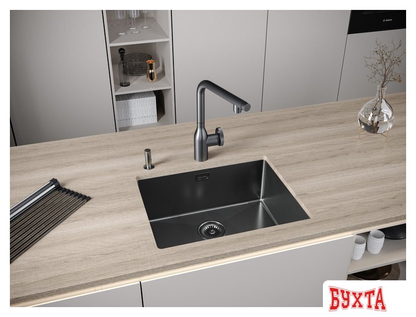 Кухонная мойка Paulmark Next 54 Uni PM215444-GM (черный/вороненая сталь) 4