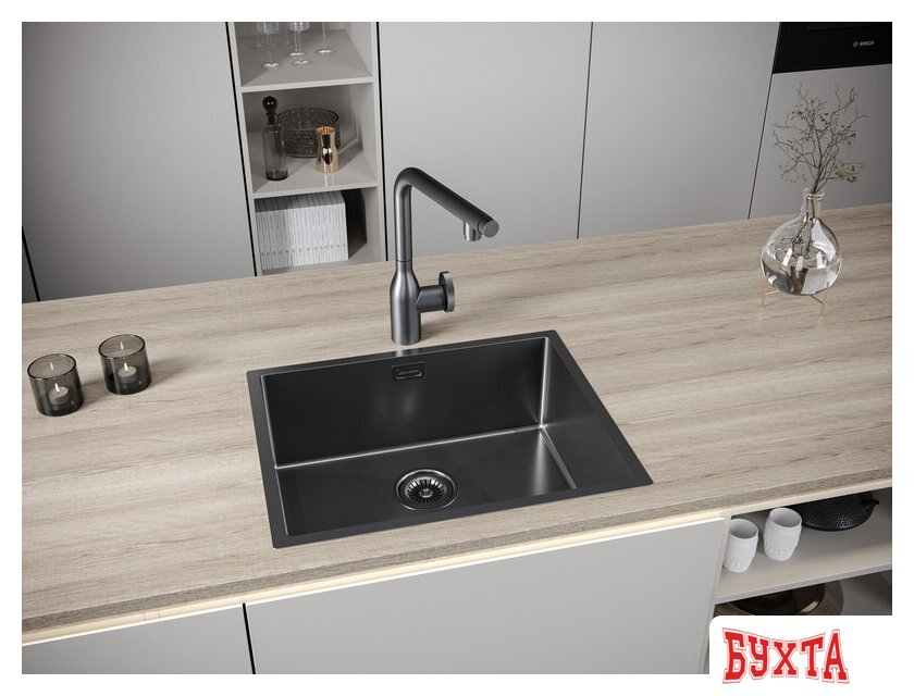 Кухонная мойка Paulmark Next 54 Uni PM215444-GM (черный/вороненая сталь) 5