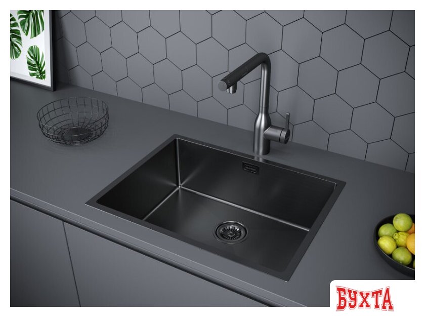 Кухонная мойка Paulmark Next 58 Uni PM215844-GM (черный/вороненая сталь) 3