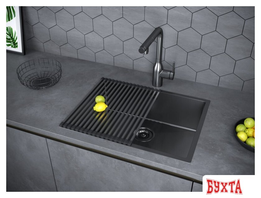 Кухонная мойка Paulmark Next 58 Uni PM215844-GM (черный/вороненая сталь) 4