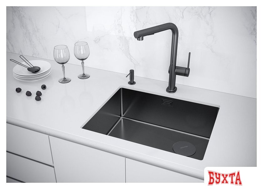 Кухонная мойка Paulmark NEXT-SKEW 54 UNI PM885444-GM (черный/вороненая сталь) 3
