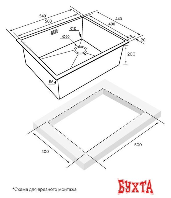 Кухонная мойка Paulmark NEXT-SKEW 54 UNI PM885444-GM (черный/вороненая сталь) 4