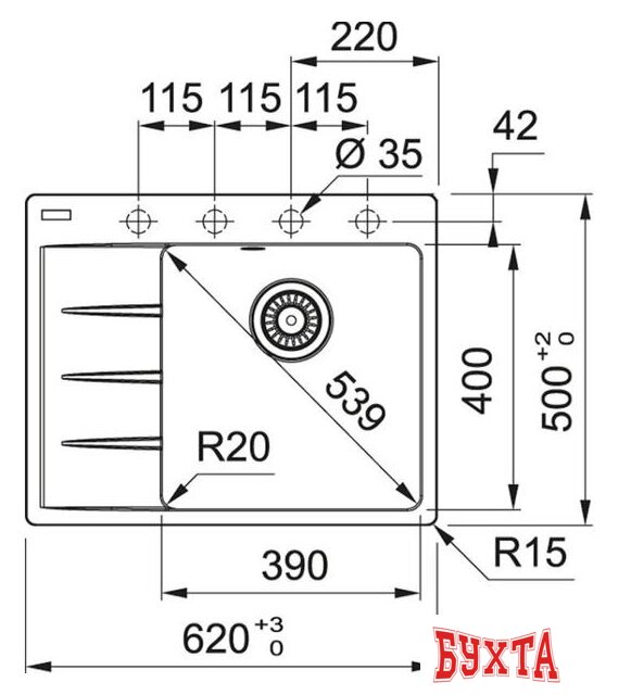 Кухонная мойка Franke Centro CNG 611/211-62 TL Fragranite 114.0639.711 (белый) 2