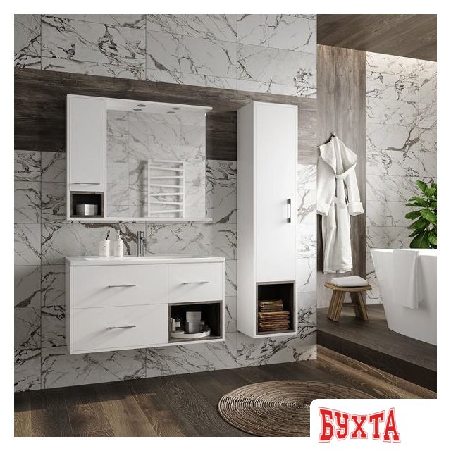 Мебель для ванных комнат Misty Фетта - 35 Пенал с нишей левый подвесной, белая эмаль - П-Фет05035-011Л