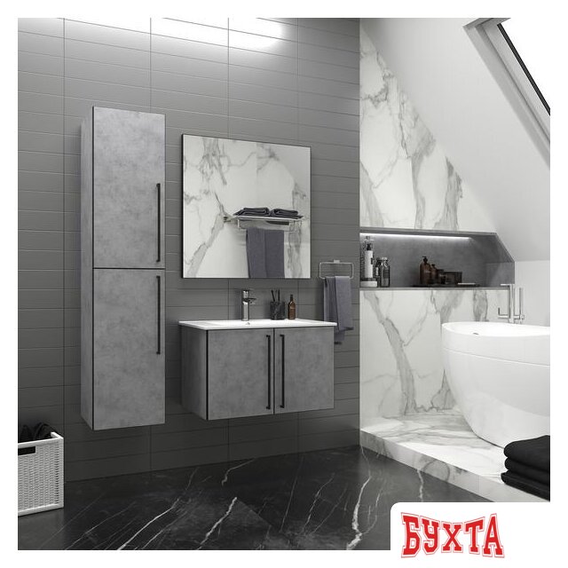 Мебель для ванных комнат Brevita Rock-35 подвесной бетон правый ROCK-05035-48-2П