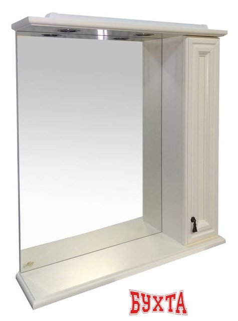 Мебель для ванных комнат Misty Лувр - 85 Зеркало с 1-м шкафчиком, прав., слоновая кость - П-Лвр03085-1014П
