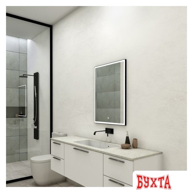 Мебель для ванных комнат Континент Зеркало Frame Black Led 60x80 (часы)